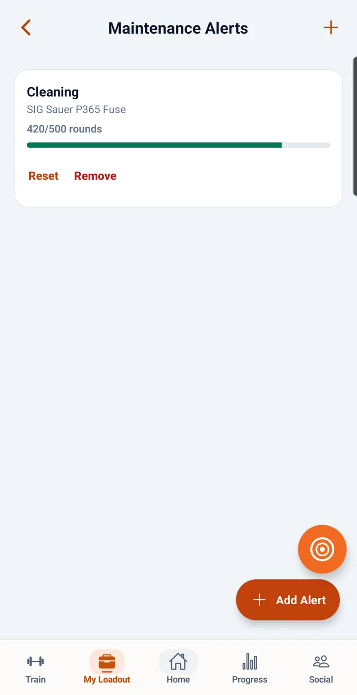 A maintenance alert in a demo account: a cleaning alert at 420 of 500 rounds.