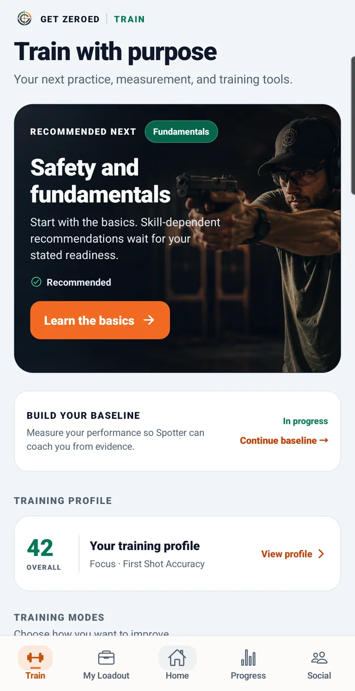 The Get Zeroed Train tab in a demo account.